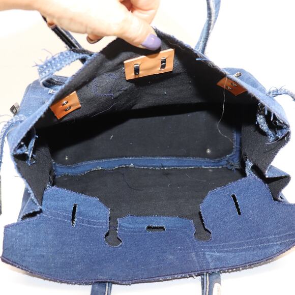 Repurposed Workwear Handmade 30cm Denim Structured Tote Bag with Silver Hardware - Picture 6 of 6